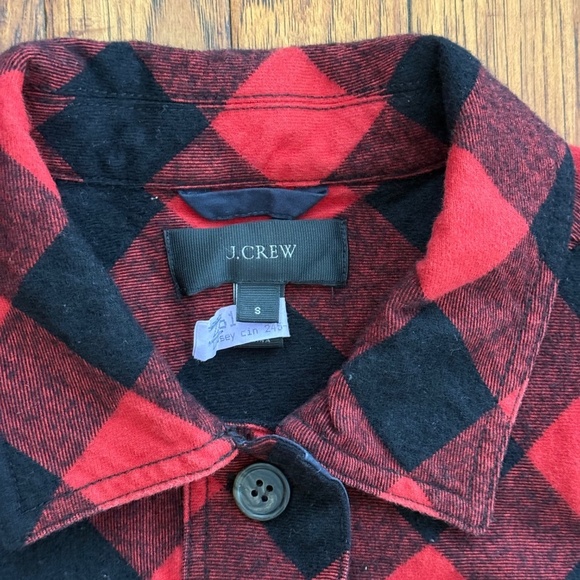 J. Crew Sweater Womens Small Red Plaid 1/2 Button Pullover Shacket Pockets - Picture 6 of 7